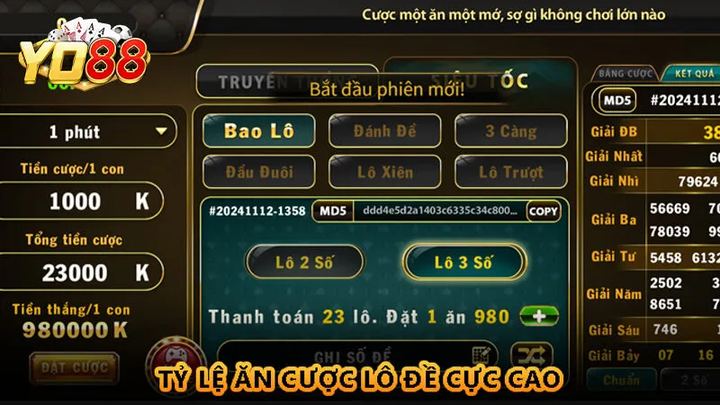 Lô đề Yo88 - Sảnh cược uy tín nên trải nghiệm 2 Tỷ lệ ăn cược Lô Đề cao